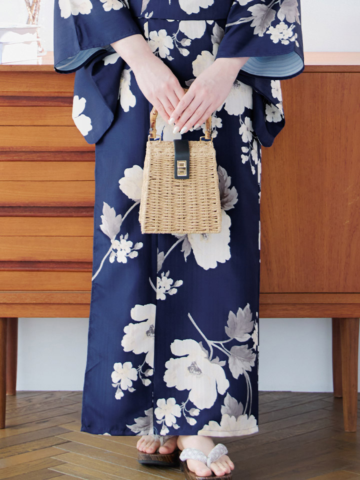 浴衣 dita 紺 水彩の Dita凪の藤ながれ紺系 浴衣・ dita 浴衣 ネイビー