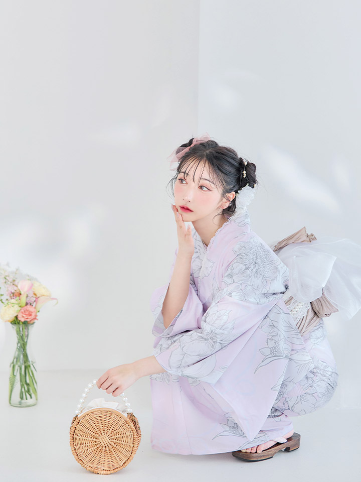 即日発送！】Riuコラボ ライトピンクx百合リボン浴衣【浴衣3点セット