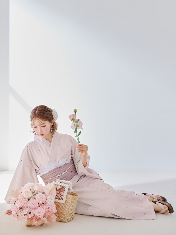 即日発送】アーガイルビジュー浴衣【浴衣3点セット 浴衣/帯/下駄