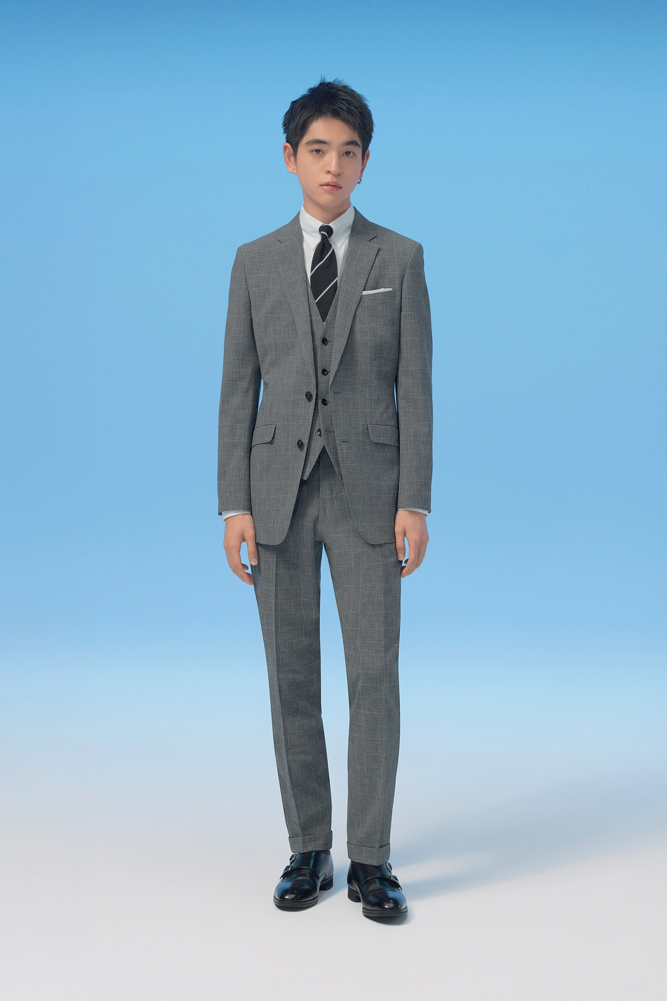 スーツセレクト スーツ 3ピース ストライプ セットアップ ネイビー 美