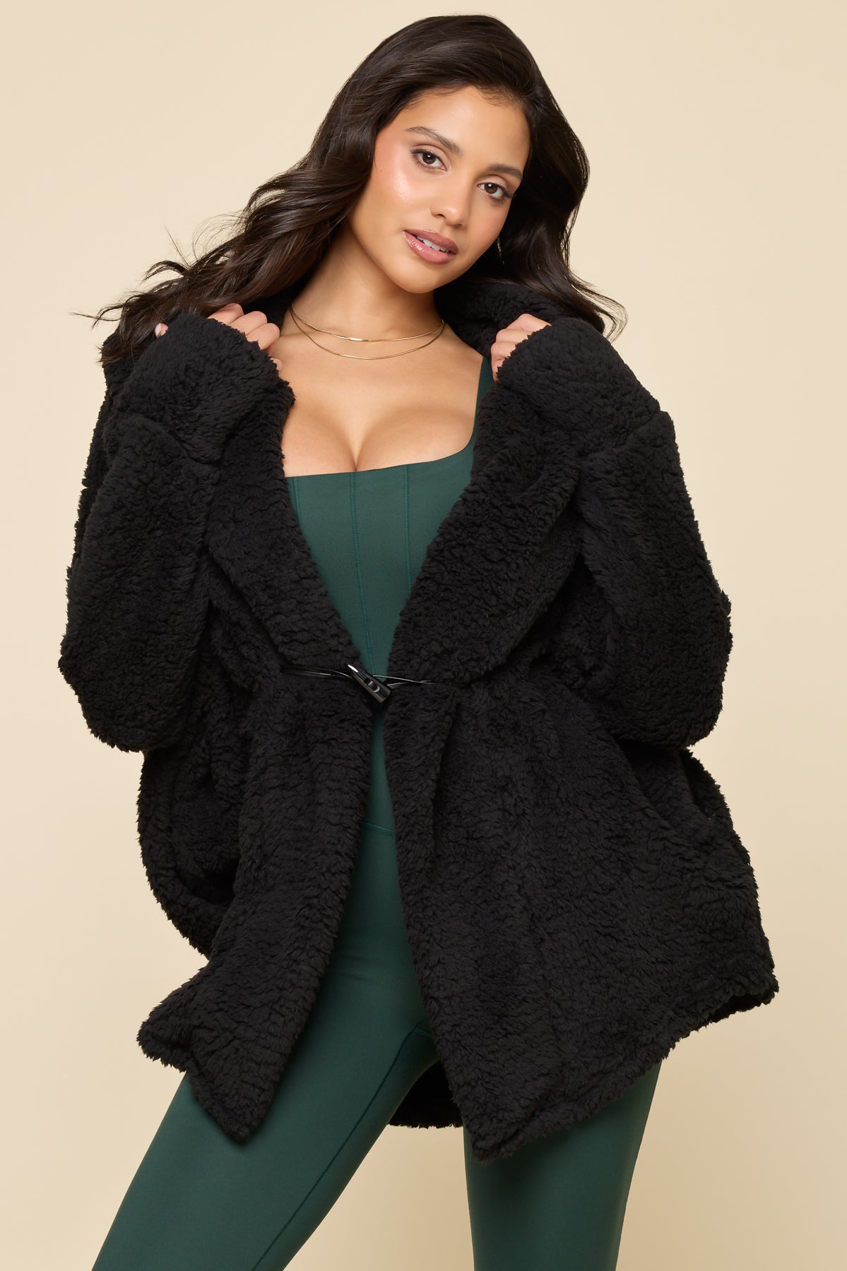 Faux Sherpa Cocoon Coat - Black – POPFLEX®