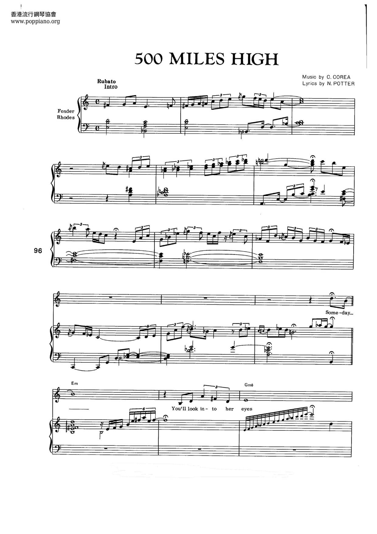 ☆チック・コリア - 500マイルズ・ハイ 악보 ピアノ譜pdf (チック