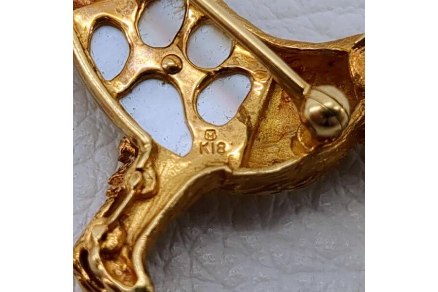 ミキモト ピクウェ シェル パール 真珠 ピンブローチ K18 10.4g 犬