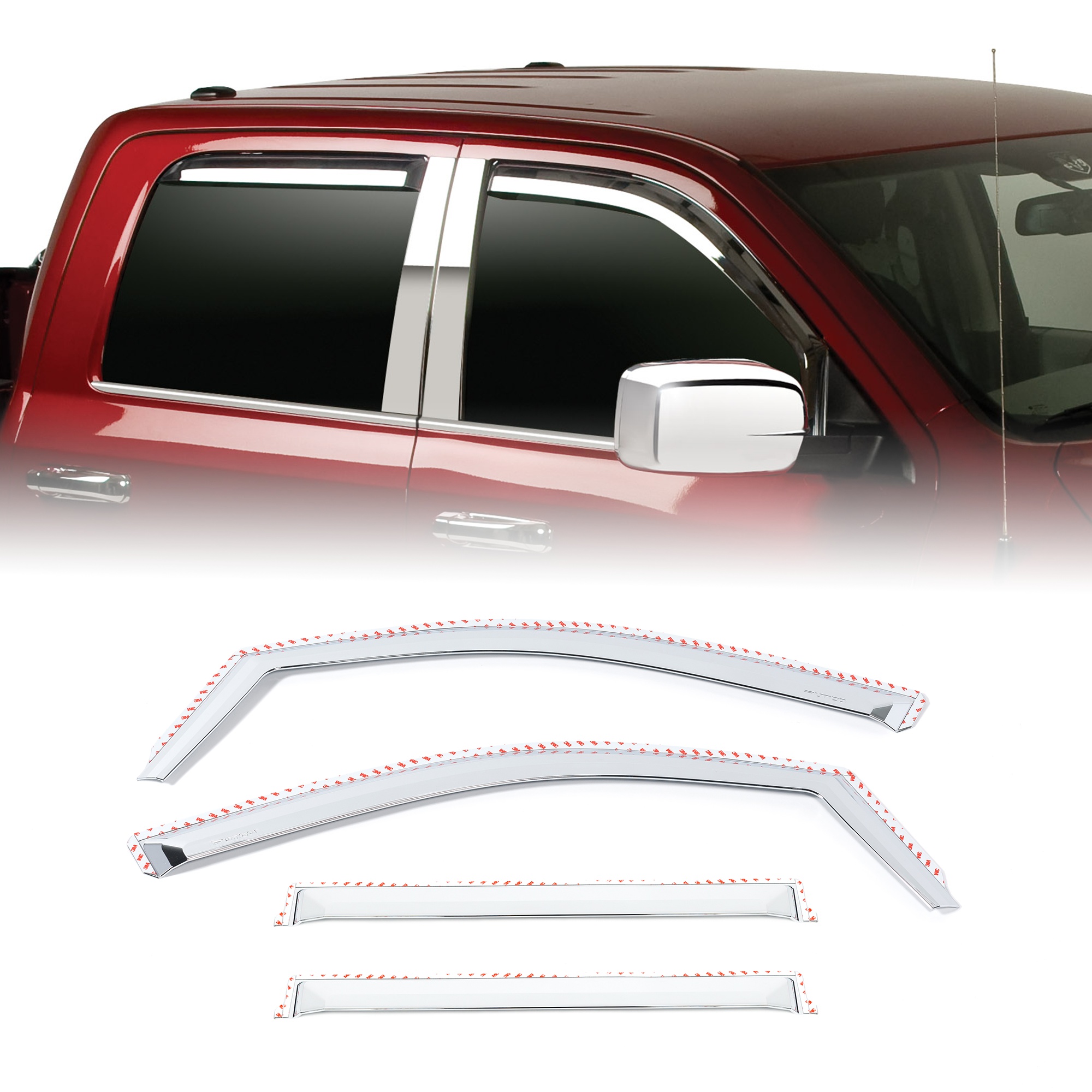480071 - Putco Element Chrome Window Deflectors Fits Dodge Ram