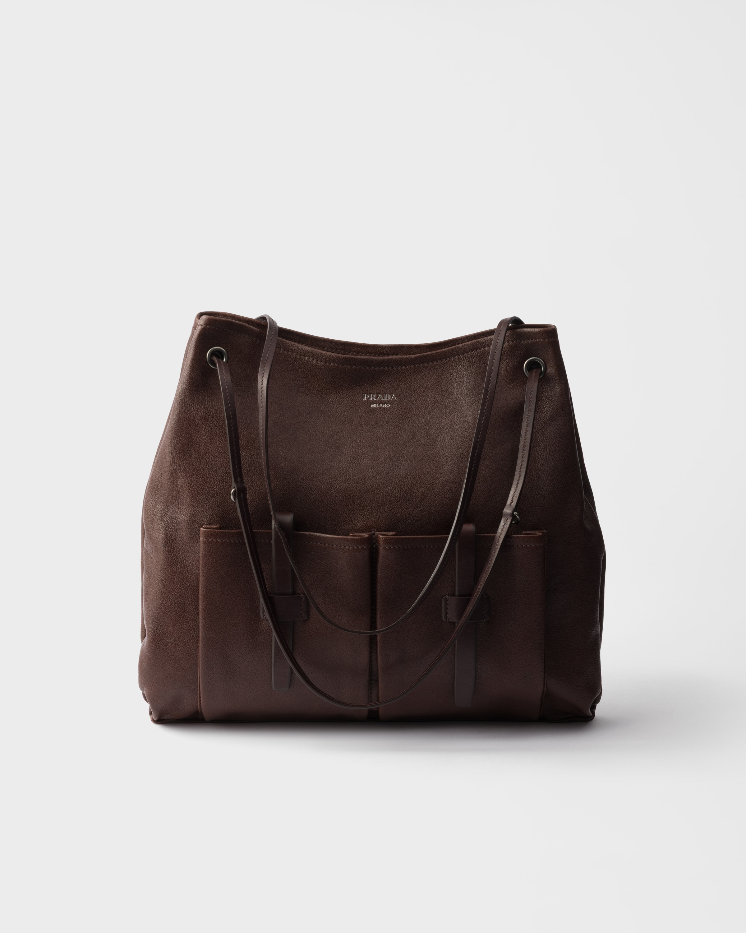 Cocoa Brown Prada Route Large Leather Bag | PRADA