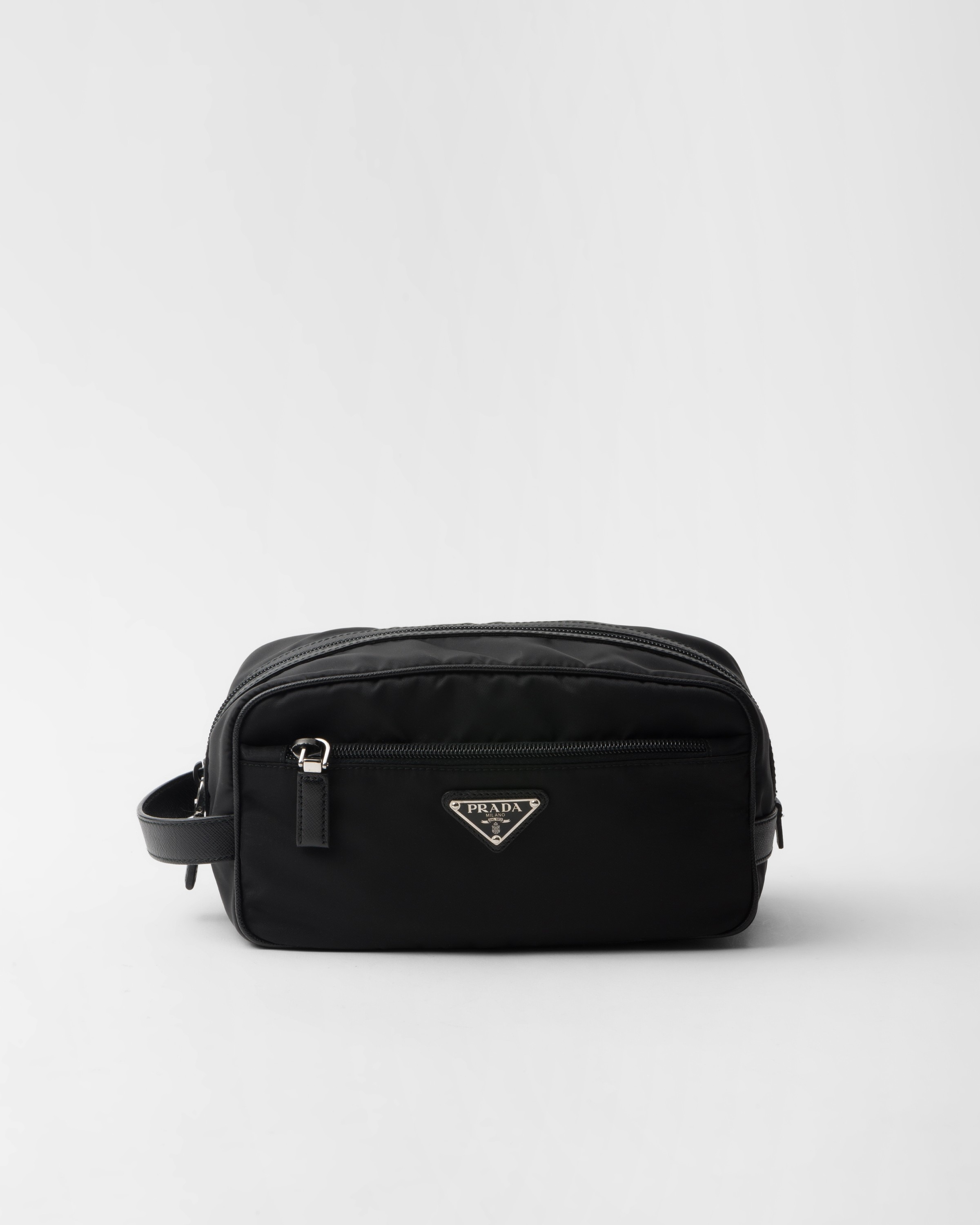 Black Re-nylon And Saffiano Leather Travel Pouch | PRADA