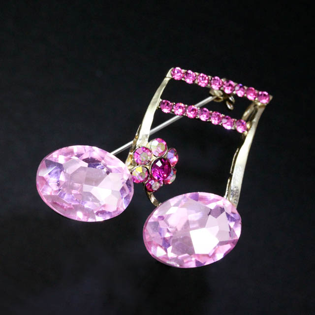 カジュアル 玻璃ブローチ 《2連16分音符》 淡紅色 音楽雑貨