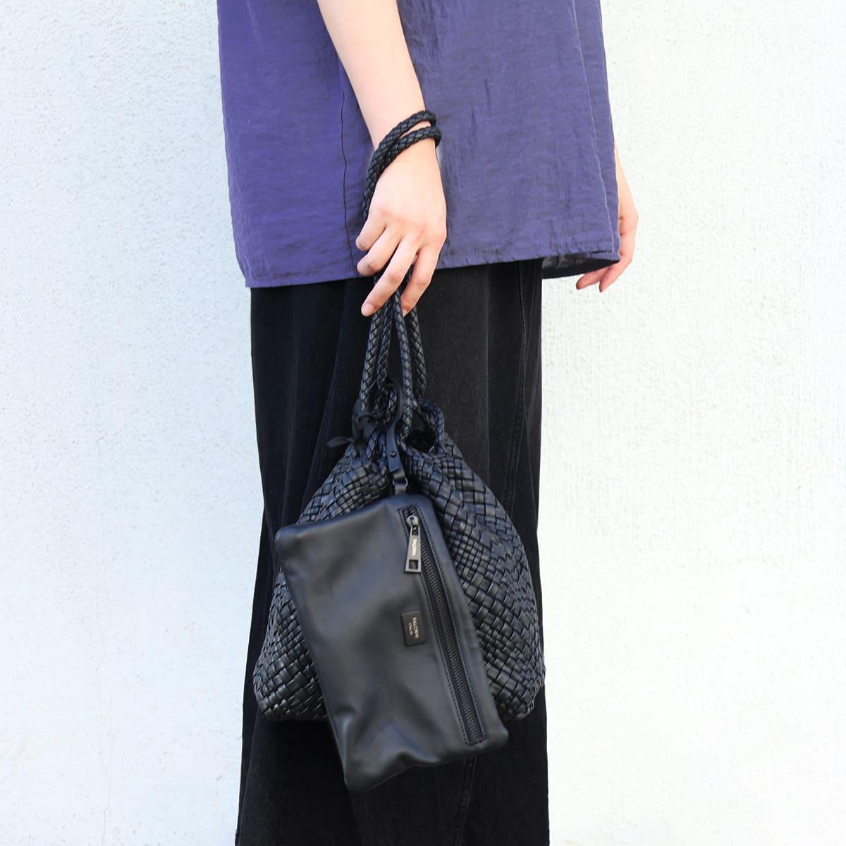 ファロルニ 巾着 バッグ ブラック イタリア製 FALORNI 2056 の通販