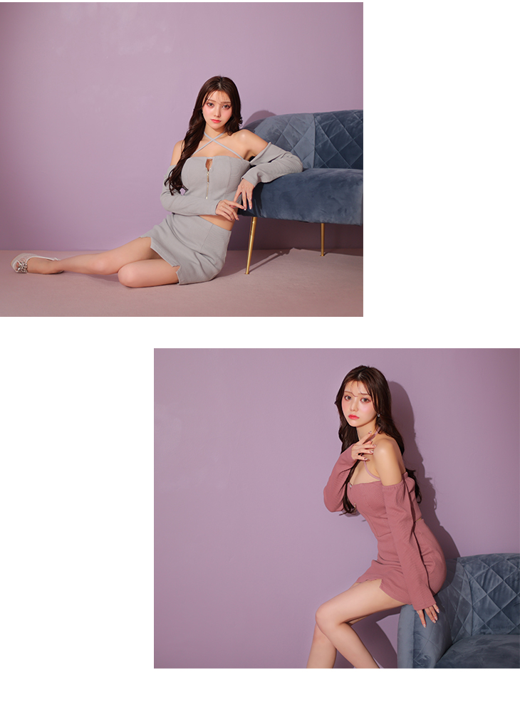 XSサイズあり】リブニットアームカバーミニセットアップキャバドレス