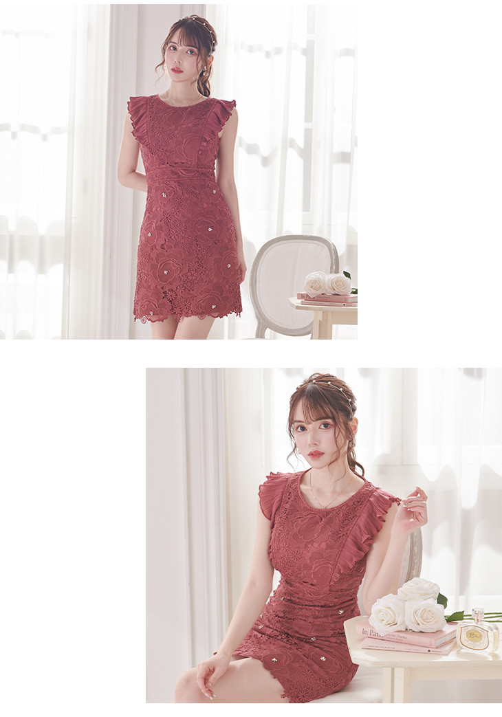 XSサイズあり】フェミニンローズ台形キャバドレス(fm2900)