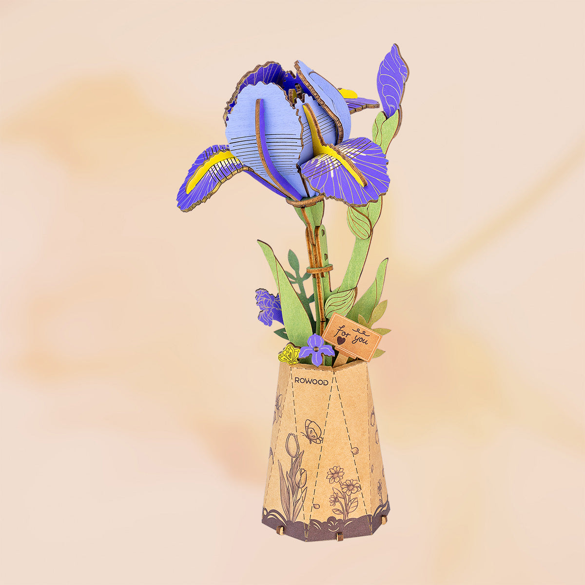 Rowood Purple Iris DIY Wooden Flower 3D Puzzle TW121 | Robotime
