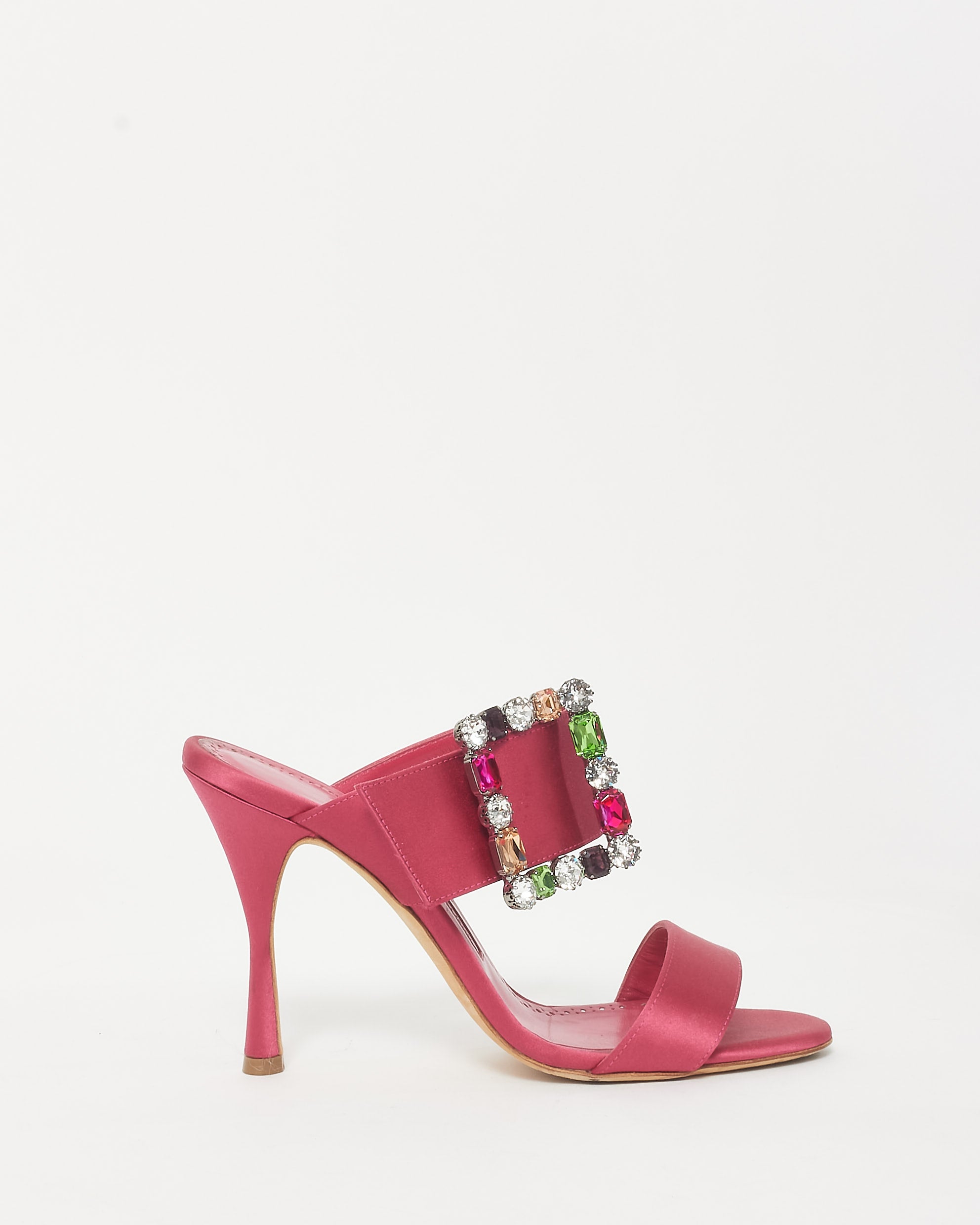 Buy Manolo Blahnik Pink Satin & Multi Color Embellished Buckle
