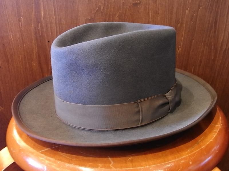 ビンテージグレーフェルト帽子 中折れ帽 リボン付きソフトハット BCM 0323