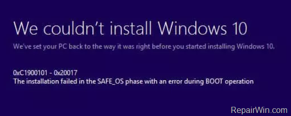 FIX: Windows 10 Upgrade Error 0XC1900101 - 0x20017. Installation