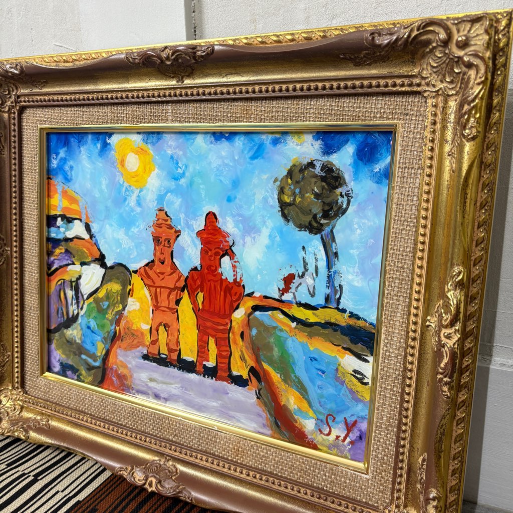 柚木沙弥郎 ガラス絵 「メキシコのはにわ人形」 アート 絵画 一点もの