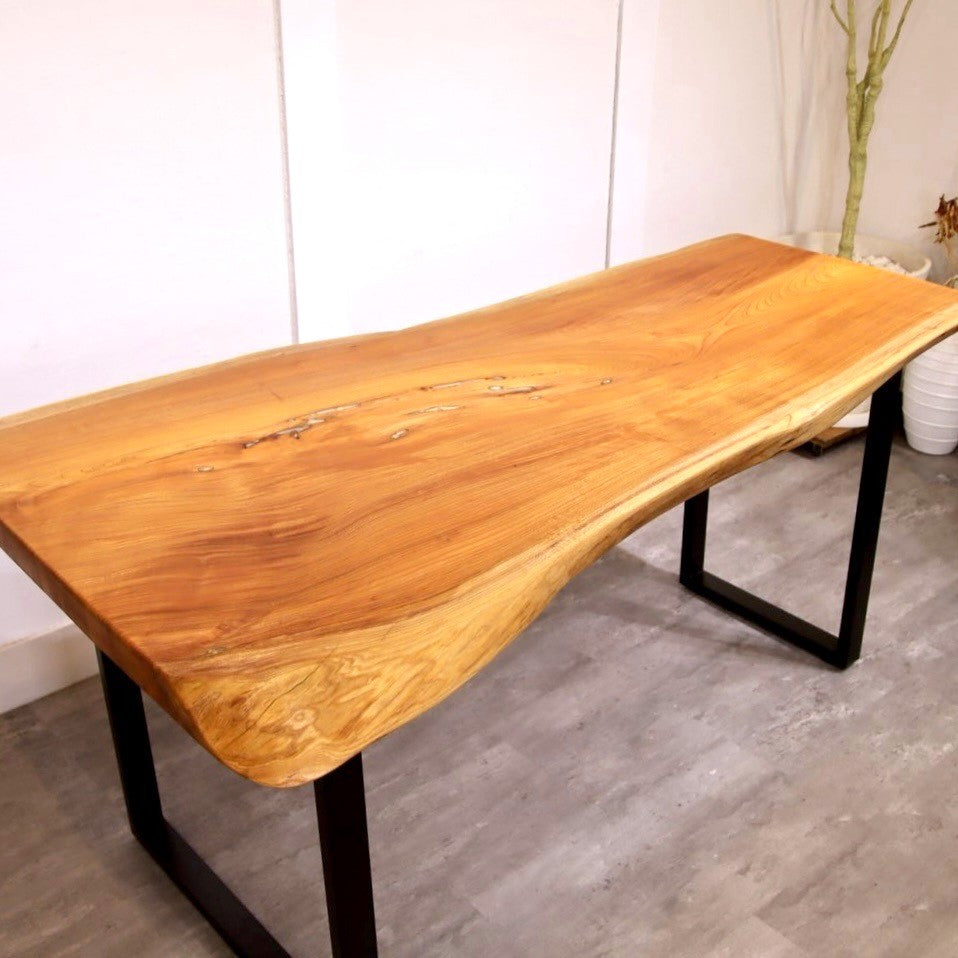 ケヤキ一枚板のダイニングテーブル 無垢材 リメイク家具 再生家具