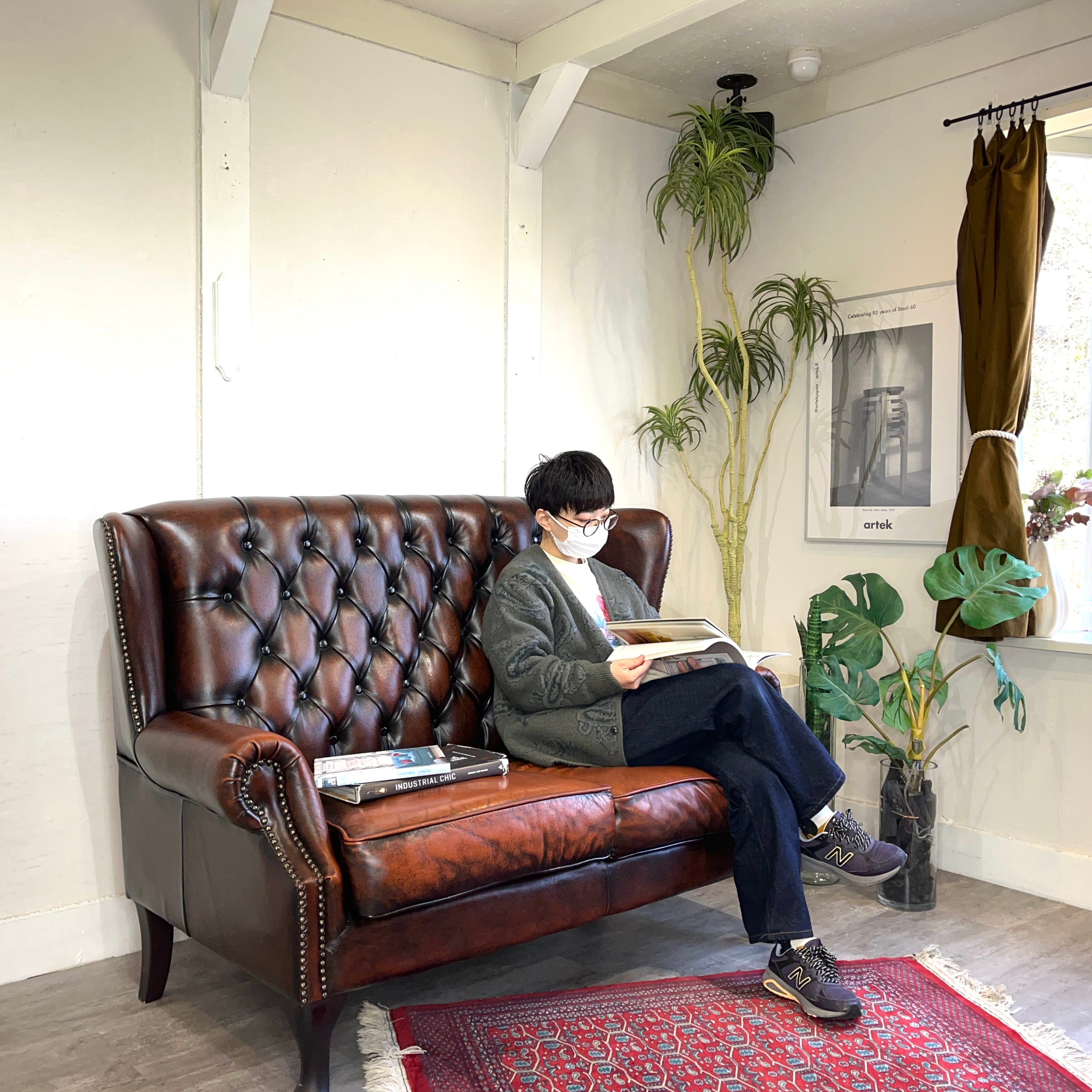 チェスターフィールド ソファ 2P 中古ブラウン 本革 重厚感 英国