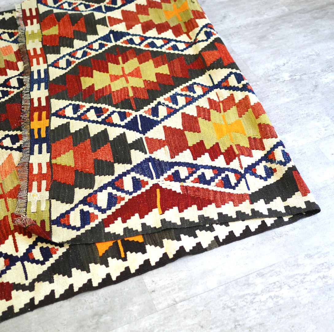 オールドキリム キリムラグ トルコ絨毯 手織り ヴィンテージ ひし形