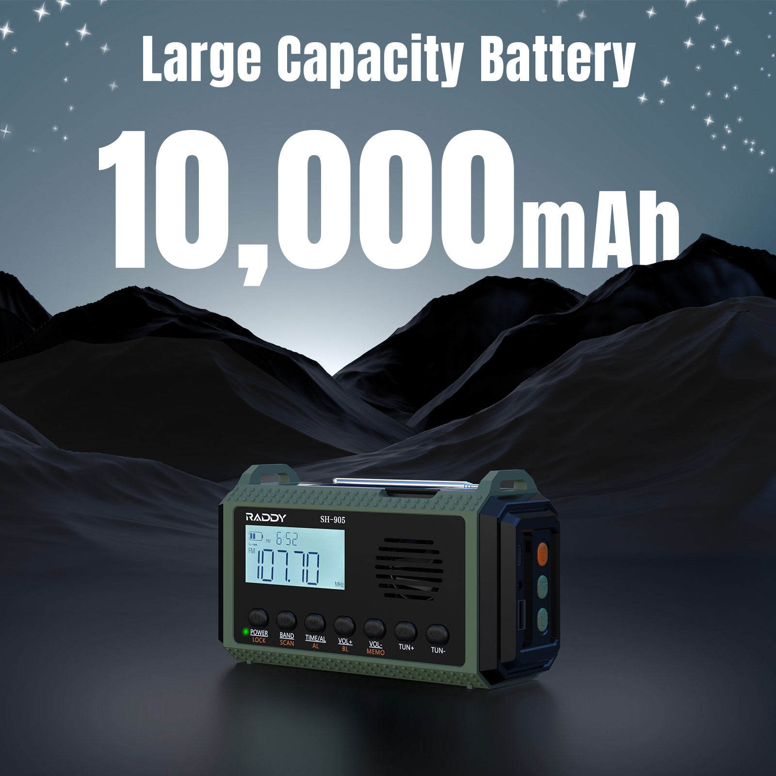 Raddy SH-905 Emergency Radio | 10000mAh | AM/FM/SW/NOAA | Solar
