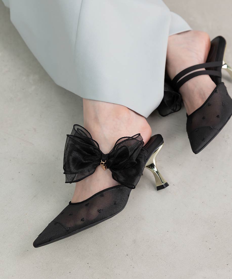 HEART COLLECTION】シフォンリボンハートミュールパンプスRANDA公式サイト