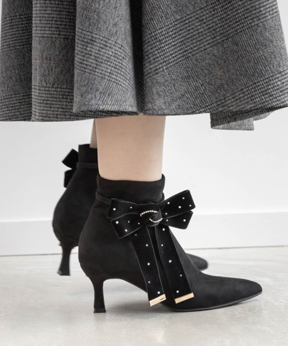 SALE】【Holiday Collection】2WAYビジューベロアリボンショートブーツ