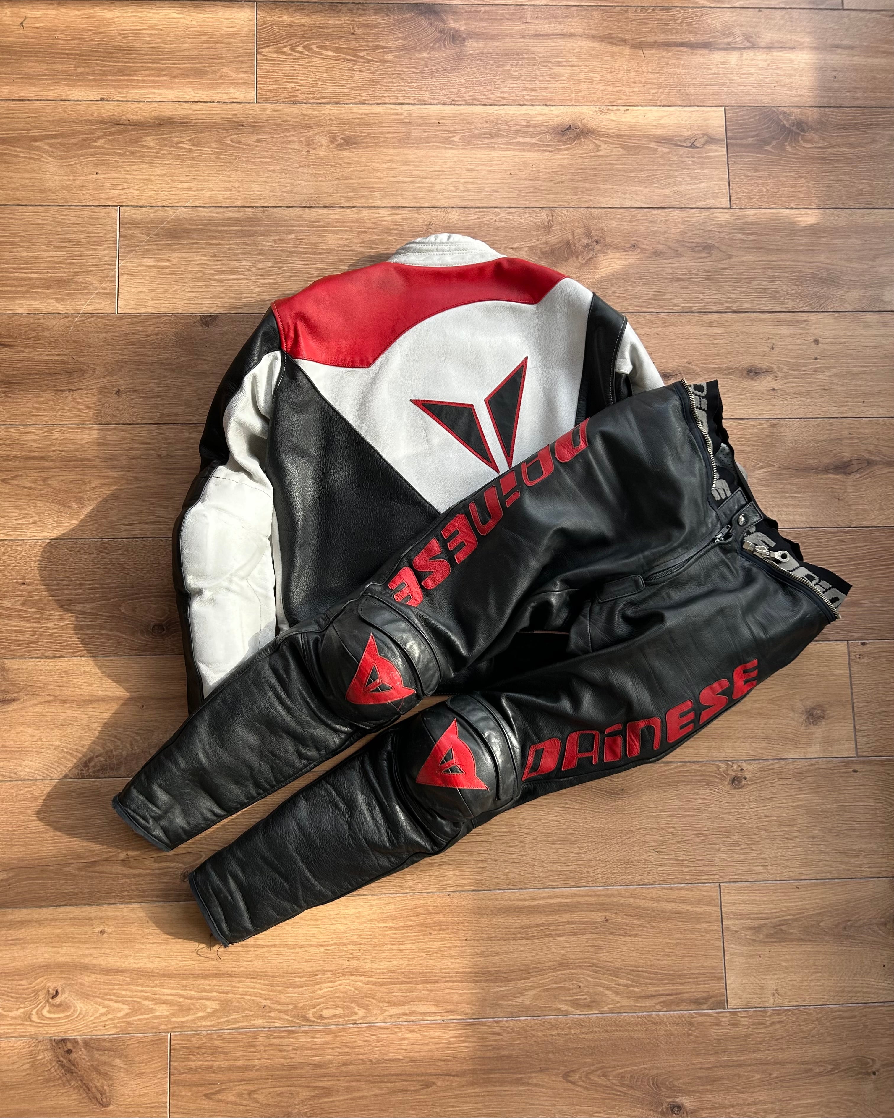 dainese black white & red leather logo set (S). – Ride Lucci