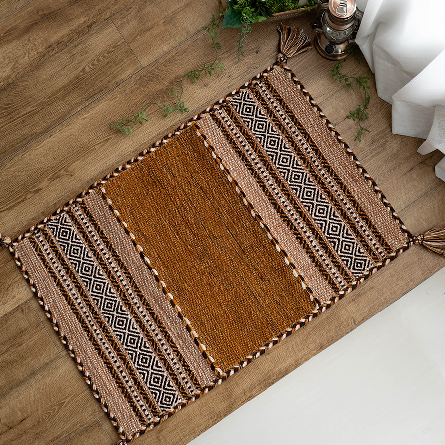 インド綿を使った手織りのキリム柄玄関マット 約60x90 cm｜輸入絨毯