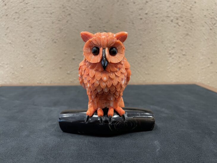 桃珊瑚 フクロウ 置物』 ｜骨董品買取 緑和堂