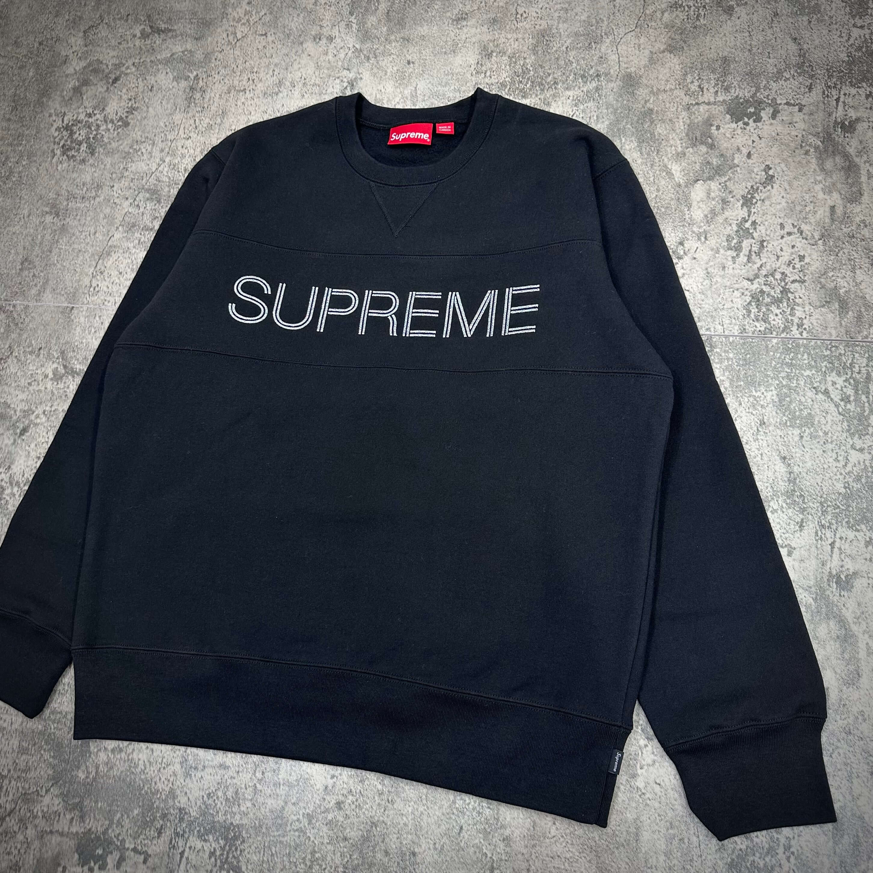 Supreme Zig Zag Stitch Panel Crewneck - Black | In stock WEAR43WAY