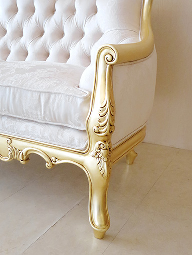 ロココ調ソファ ヴィクトリアンスタイル 3シーター 金箔塗装