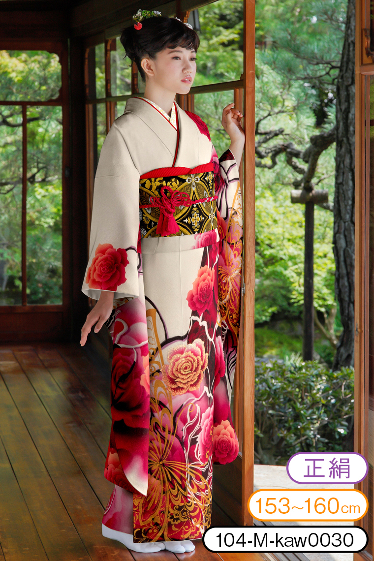 振袖レンタル 振袖Mサイズ ブランド：SWEET ANGEL 幻薔薇 白/赤｜着物