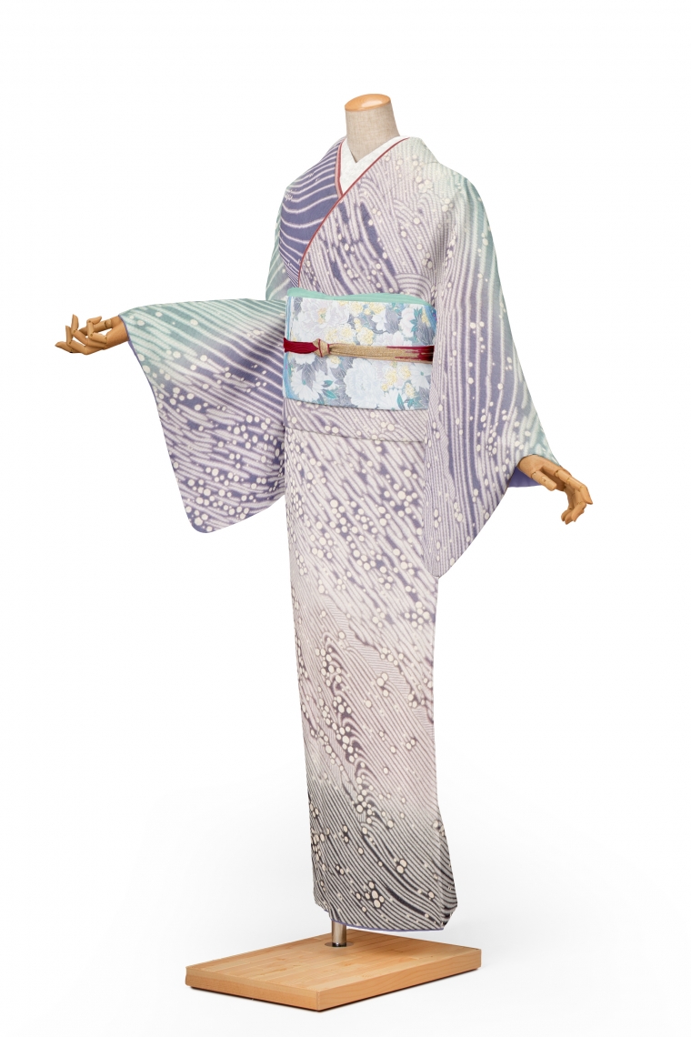 訪問着レンタル 訪問着Lサイズ 十日町友禅 絞り：滝泰 流線 藤紫｜着物