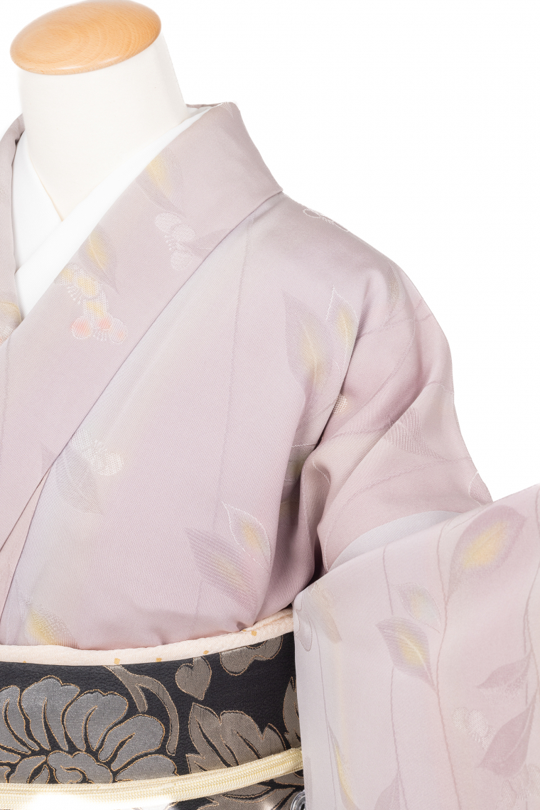 小紋レンタル 小紋Lサイズ 椿 灰桜色｜着物レンタル 安心フルセット