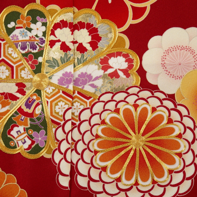 振袖レンタル 振袖Sサイズ 大輪菊梅紋に花菱 赤｜着物レンタル 安心