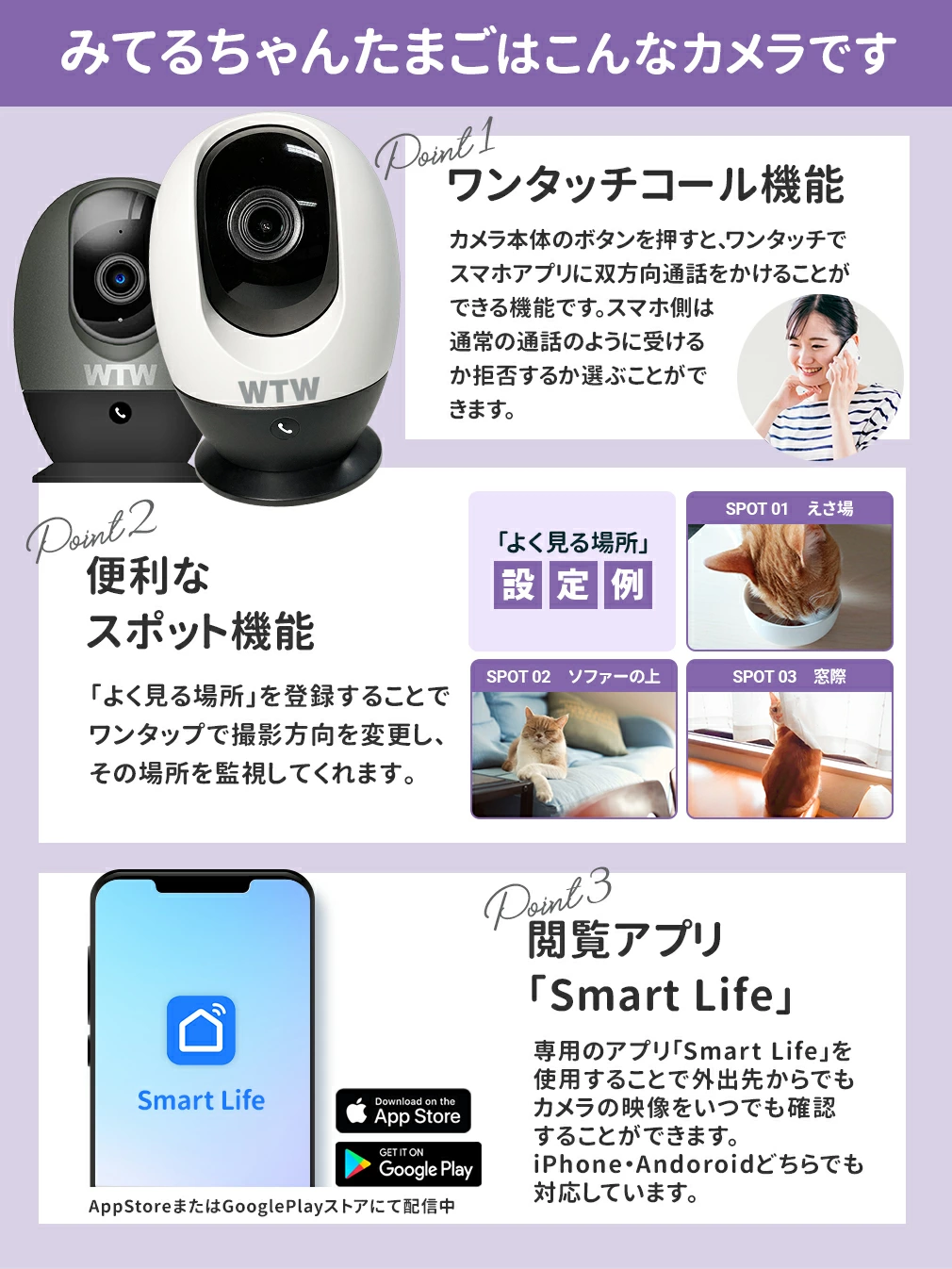 ペット見守りカメラ ペットカメラ みてるちゃん WTW-IPW188W-5 WTW