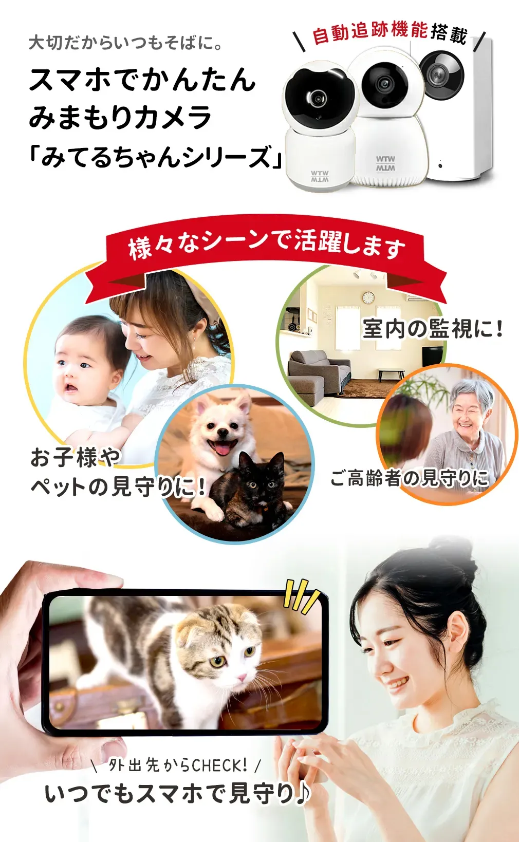 ペット監視カメラ みてるちゃん猫・みてるちゃん猫 自動追跡 WTW-NEKO