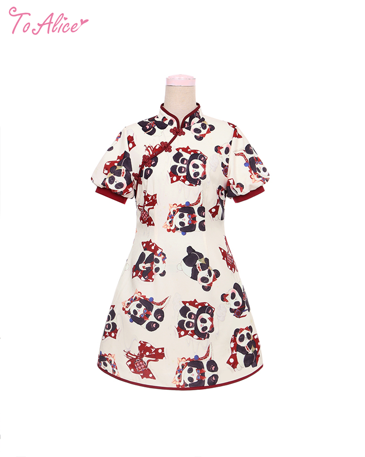 ToAlice】C5334お祝いパンダパフ袖チャイナワンピース【50％OFF】 - To