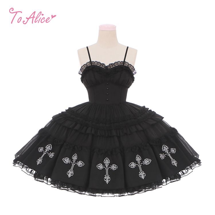 BlackShamrock】F1ブラックコルセットクロス刺繍ドレス - To Alice