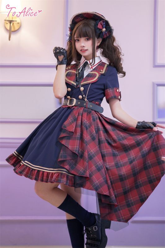 ToAlice】L774タータンチェック切り替えロックワンピース - To Alice