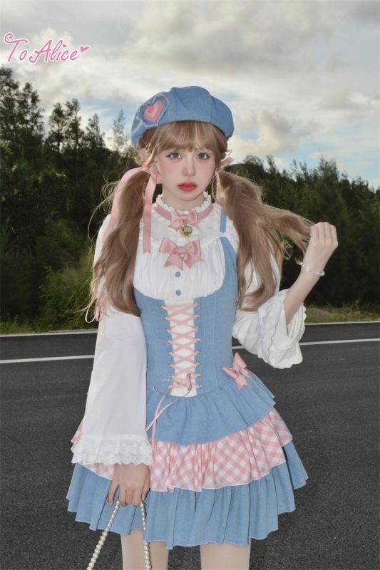 ToAlice】L1355デニムビスチェ風ジャンパースカート - To Alice