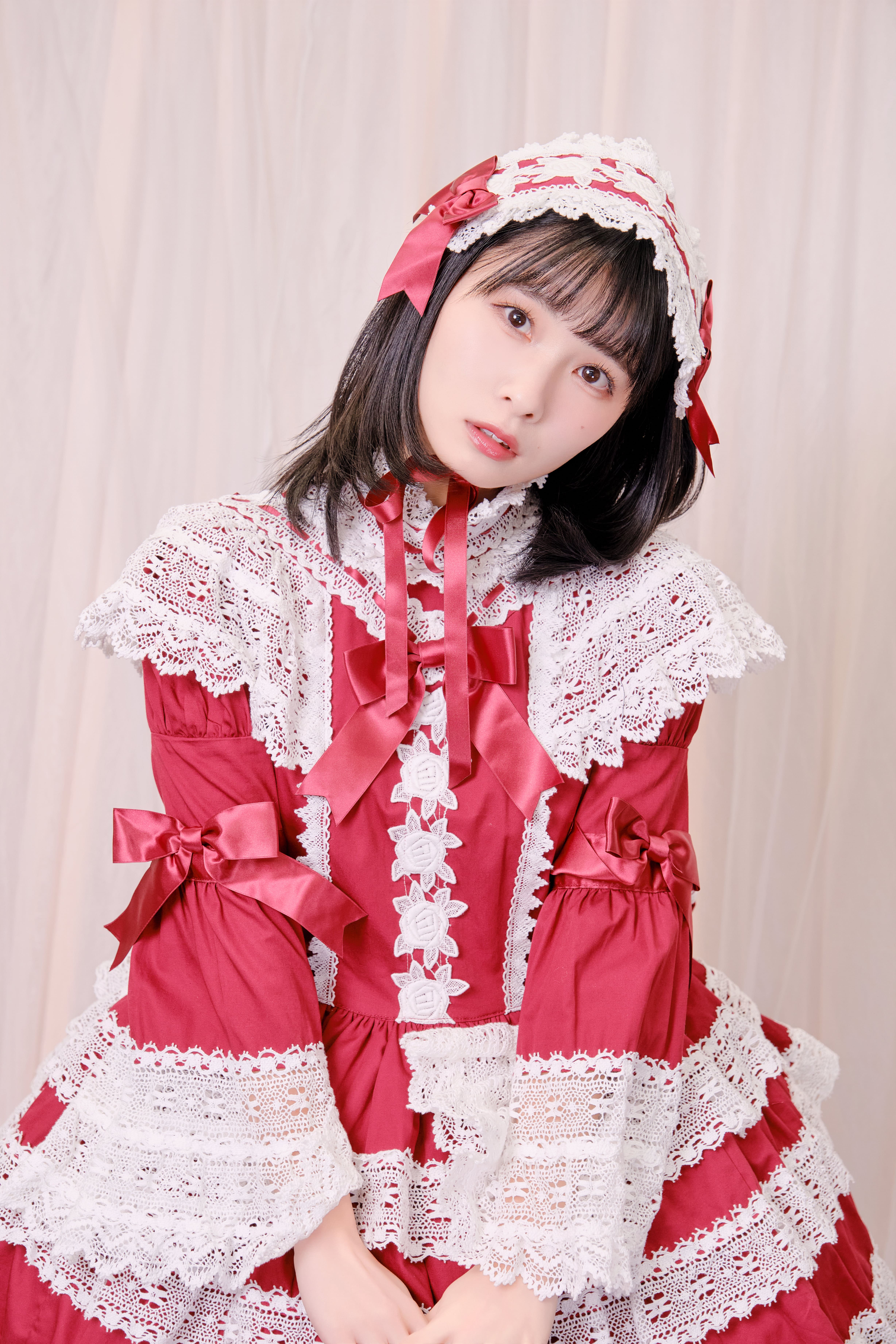 エリザベスワンピース＆ヘッドドレスセット(エンジ)｜東京ロリィタ