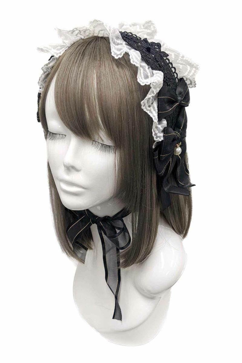 レースリボンプリンセスヘッドドレス(ブラック×ホワイト)｜東京