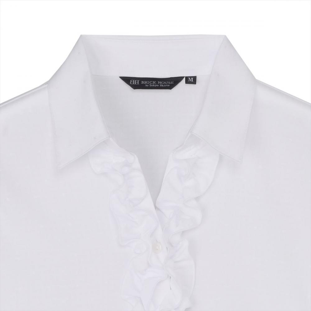 COFREX】 前立ミニフリル 長袖 レディースフリルシャツ(S ホワイト