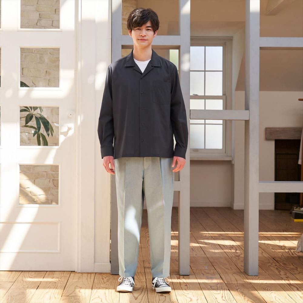 カジュアルシャツ リップストップ オープンカラー 長袖 メンズ(S