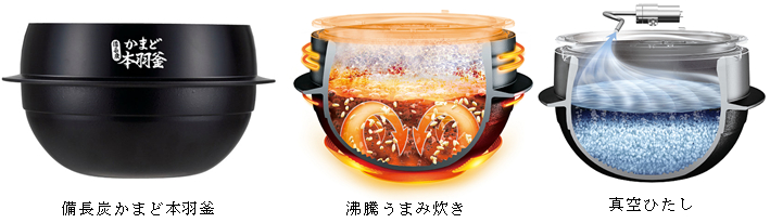 真空技術と、大火力・羽釜の形でお米本来の旨さを引き出すIHジャー炊飯