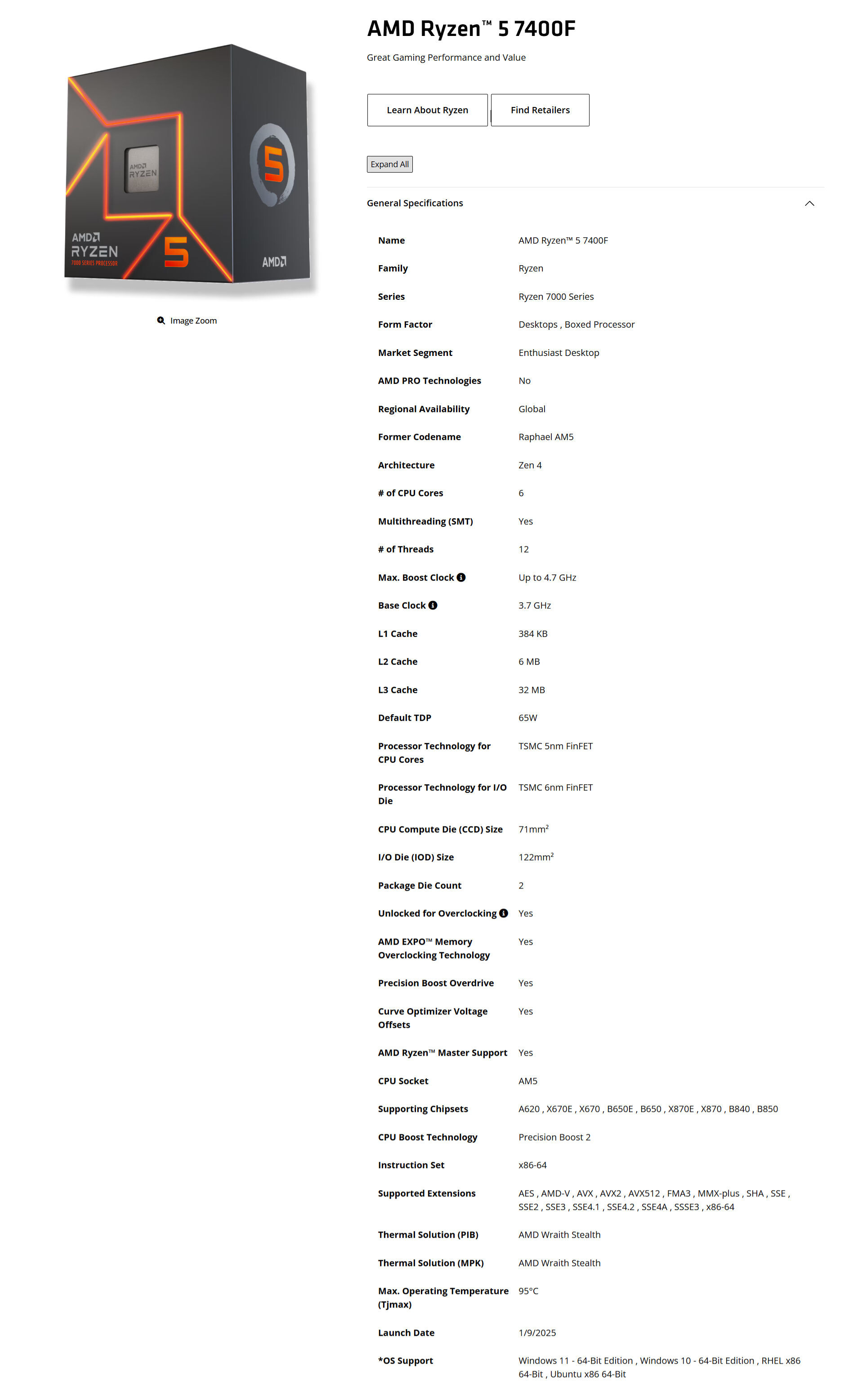 AMD Silently Introduces Ryzen 7400F Raphael 6-core/12-thread 65 W