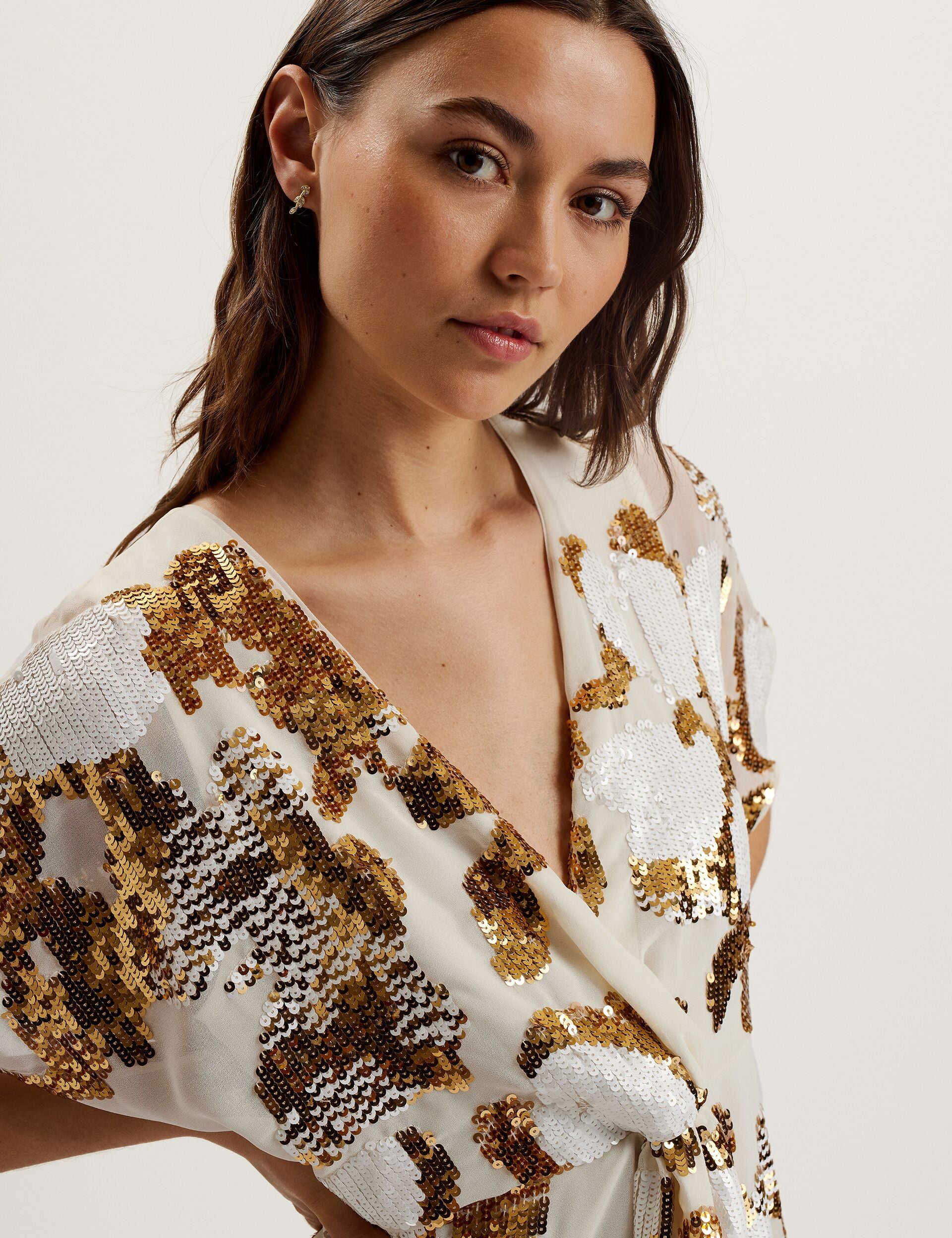 Knot Front V-neck Sequin Mini Dress | Noosh | Ted Baker US