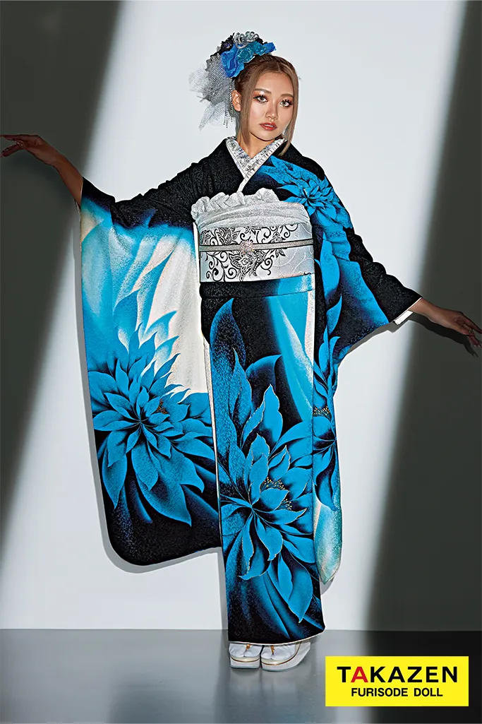 激安クール系 青/黒/白 睡蓮柄/大柄 かっこいい モード シンプルギャル