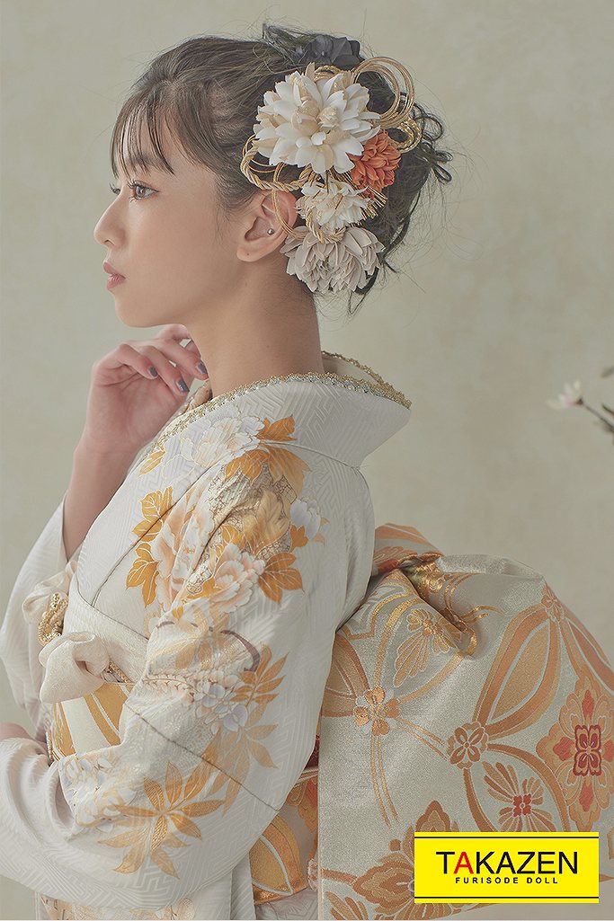 正統派古典 グレー/ゴールド(金色)/ニュアンスカラー 菊柄