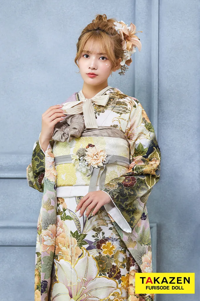 格安くすみカラー古典 ダスティーピンク ユリ柄 大柄 ブーツスタイル